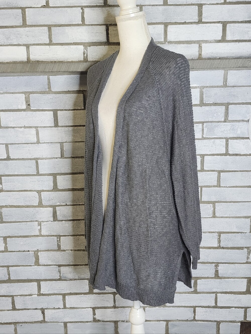 • Boutique Plus Women's 3/4 Sleeve Knit Open Cardigan Plus 2X Gray Cotton Blend
